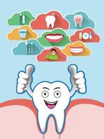 caricatura, diente sonriente, con, dental, nube, conjunto vector