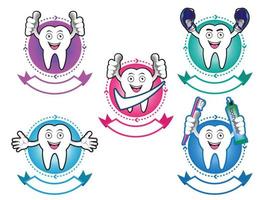 Cartoon Smiling tooth banner set vector