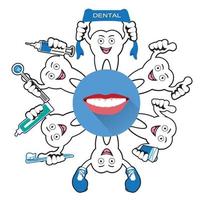 Cartoon Smiling tooth with smile icon vector