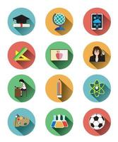 Flat education circle icons set with long shadow effect vector