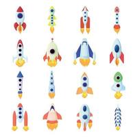 Conjunto de iconos de cohetes, estilo de dibujos animados vector