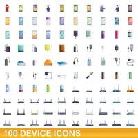 100 iconos de dispositivo, estilo de dibujos animados vector