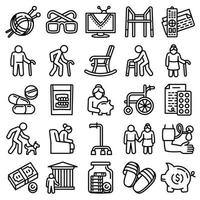 Pension icons set, outline style vector