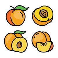 Peach icons set, outline style vector