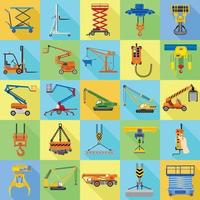 Lifting machine icon set, flat style vector