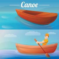 Canoeing banner set, cartoon style vector