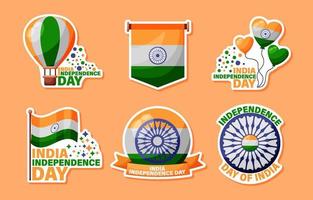 paquete de pegatinas del día de la independencia de la india vector