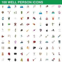 100 well person icons set, cartoon style