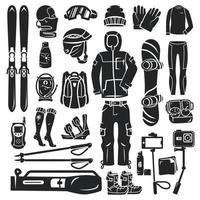 conjunto de iconos de equipo de snowboard, estilo simple vector