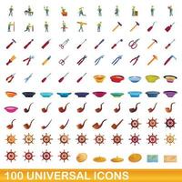 100 universal icons set, cartoon style vector