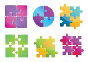 Jigsaw icons set, cartoon style vector