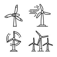 Wind turbine icons set, outline style vector