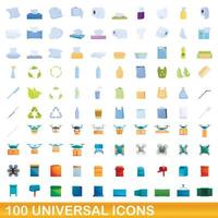 100 universal icons set, cartoon style vector