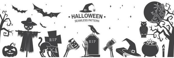 Seamless pattern for Halloween celebration silhouette. Vector illustration.