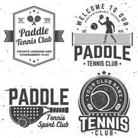 Set of Paddle tennis badge, emblem or sign. Vector illustration. Concept for shirt, print, stamp or tee.