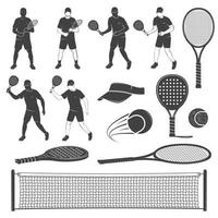 Set of tennis and paddle tennis equipment silhouettes. Vector illustration.