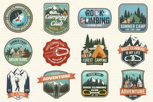 Set of Rock Climbing club and summer camp badges. Vector. vector
