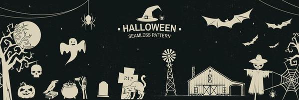 Seamless pattern for Halloween celebration with retro grunge effect. Vector illustration.