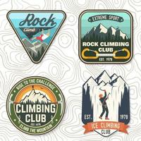 Vintage typography design with climber, carabiner and mountains vector