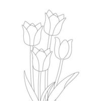 página para colorear del dibujo lineal de la flor del tulipán del diseño negro en el fondo blanco vector