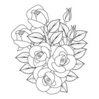 Dibujo de página para colorear de arte de línea de flores de rosas rojas de diseño de boceto monocromático vector