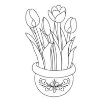 houseplant flower with decorative pot continuous line art coloring book page vector