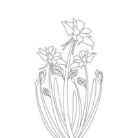 drawing flower and leaves coloring page of print template in graphic line art vector