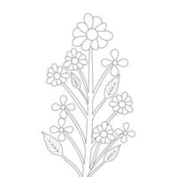 silueta elegante dibujo a mano alzada ilustración gráfica de hermosa flor página para colorear vector
