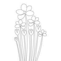 flower blooming branch illustration with line drawing coloring page vector