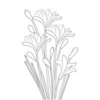 flower blooming coloring page with hand drawn line art design on black background vector