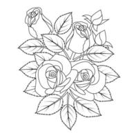 Dibujo de página para colorear de arte de línea de flores de rosas rojas de diseño de boceto monocromático vector