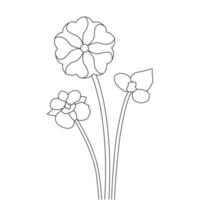 continuous line art flower design for kid coloring page vector with stroke graphic