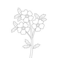cute coloring page flower design with closeup hand drawing line art vector