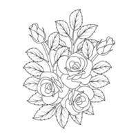 diseño de ilustración de arte de línea de flor rosa de página para colorear en blanco y negro vector