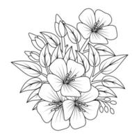 doodle blooming flower with leaves continuous line art coloring book page vector