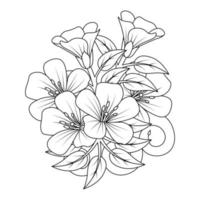 doodle blooming flower with leaves continuous line art coloring book page vector