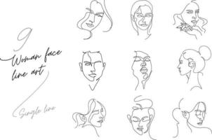 woman face line art single line vector set illustration