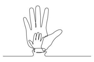 Palm of hands of baby and adult line art vector