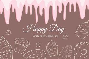cute doodle food cartoon background card vector