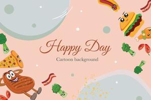 cute fast food cartoon template background card vector
