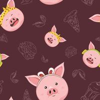 seamless pattern with cute pig cartoon vector