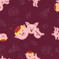 seamless pattern with cute pig cartoon vector