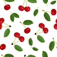 Red cherry with leaf seamless pattern vector