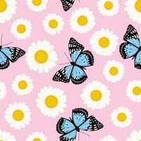 Daisy and butterfly colorful summer seamless pattern vector