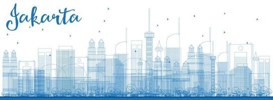 Outline Jakarta skyline with blue landmarks. vector