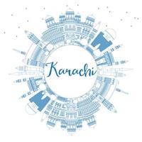 Outline Karachi Skyline with Blue Landmarks and Copy Space. vector