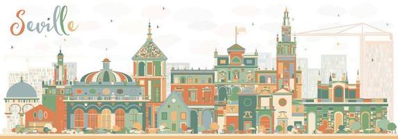 Abstract Seville Skyline with Color Buildings. vector