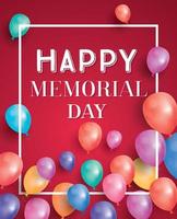 Happy Memorial Day Card with Flying Balloons and White Frame.