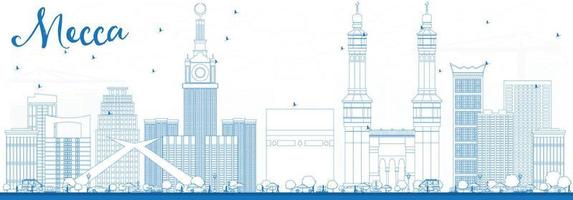 Outline Mecca Skyline with Blue Landmarks. vector