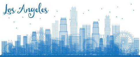 Outline Los Angeles Skyline with Blue Buildings. vector